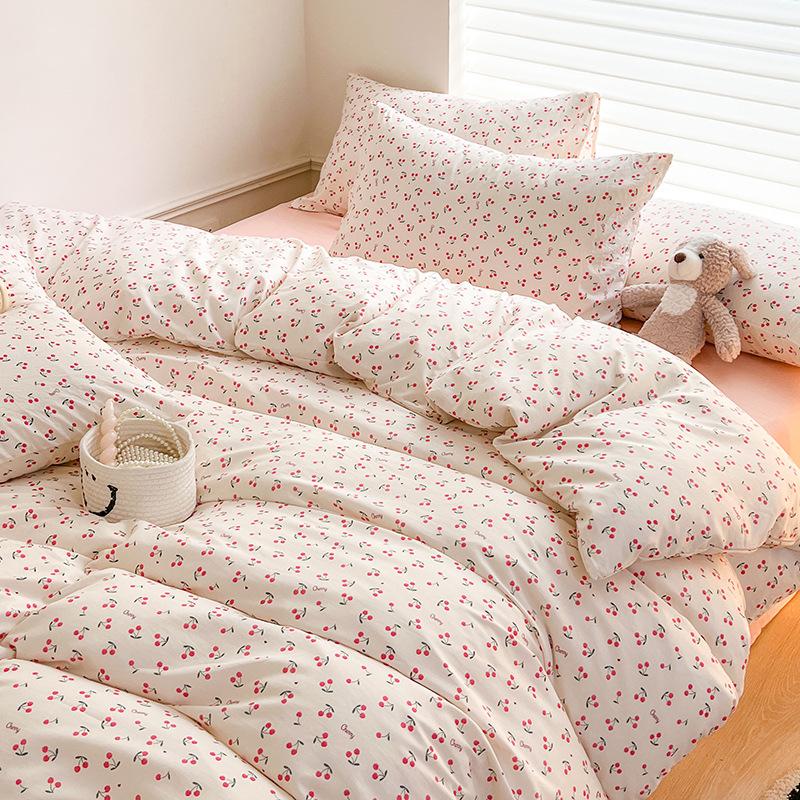 Class A Mother and Baby Grade Cotton Four-piece Set Pure Cotton Ins Style Cartoon Small Fresh Pure Cotton Quilt Cover Bedding