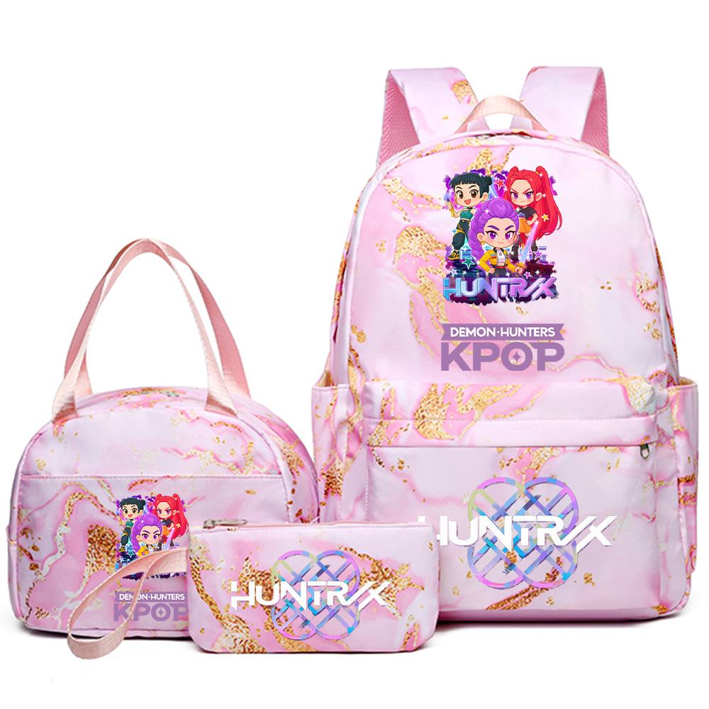 3Pcs/set Anime Cartoon Kpop Printed Backpack with Handbag Pencil Case for Teenager Student Girl Boy Bookbag Schoolbag Women Large Capacity Travel Bag