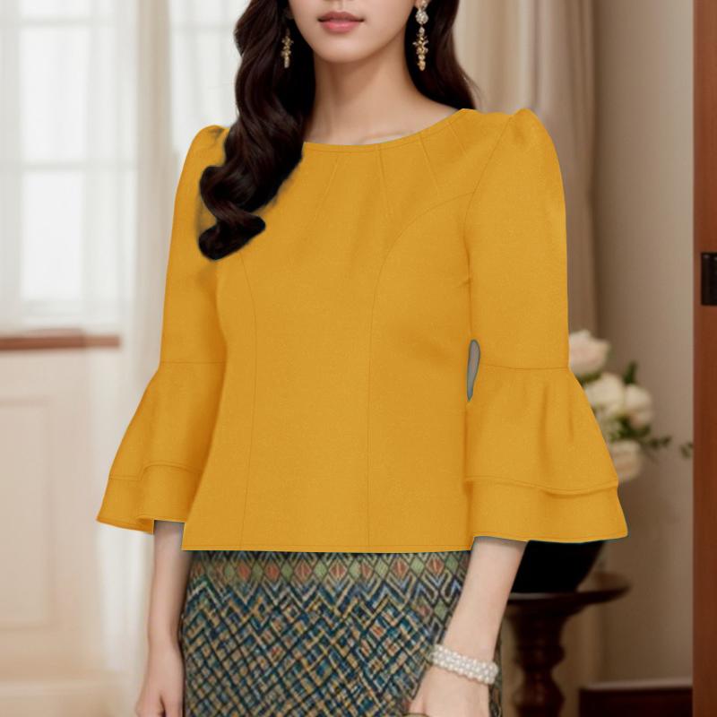 

ZANZEA Женская повседневная блузка с круглым вырезом, свободного кроя, с рукавами 3/4 и однотонным дизайном 3XL