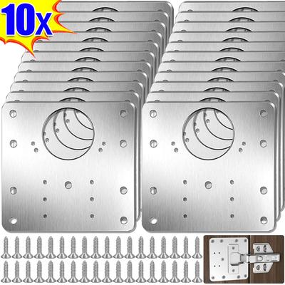 Scharnier-Reparaturplatten-Set aus Edelstahl für Schränke, Möbel, Schubladen, Tischscharniere, Montageplatte mit flachen Befestigungsklammern