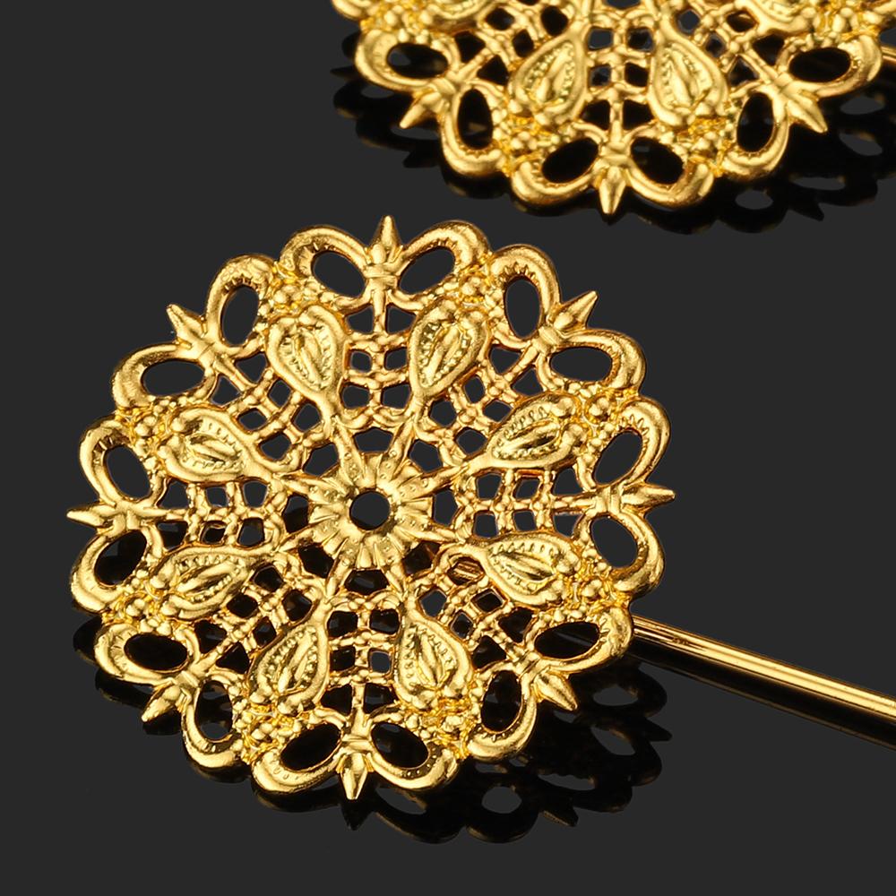 5pcs 25mm Brooch Filigree Flower Pin Base Boutonniere Hollow Out Stick Base Setting Lapel Brooch for Wedding Jewelry Making DIY
