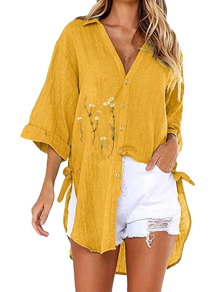 

Women Fashion Half Sleeve T-shirt Ladies Casual V Collar Top Loose Print Long Blouses 5XL