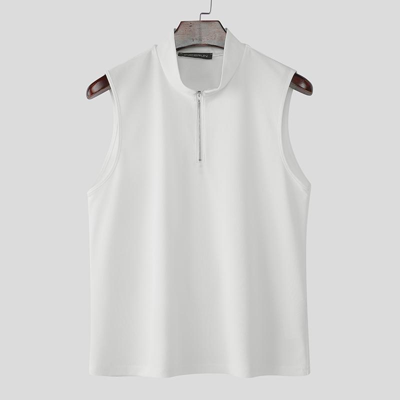 

INCERUN Men Zip-up Mockneck Sleeveless Fitted Casual Tank Tops Undershirts 5XL білий