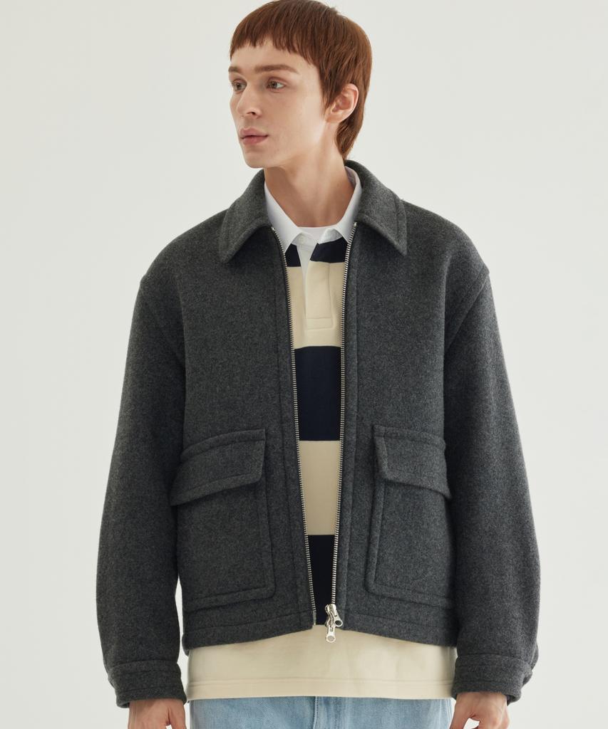 COVERNAT Wool Zip-Up Half Coat Charcoal