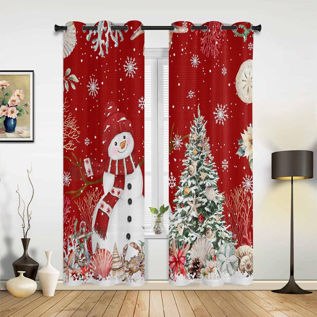 Christmas Ball Poinsettia Print Curtains for Bedroom Living Room Drapes Kitchen Study Room Window Curtain Home Decoration