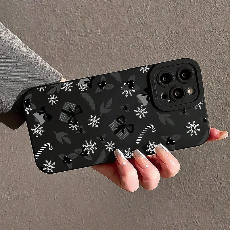 Snowflake Christmas Gift Tree Phone Case For iPhone 16 15 14 Plus 13 12 11 Pro Max 16 Plus 8 7 Santa Claus Gift Shockproof Folds Texture Soft Cover