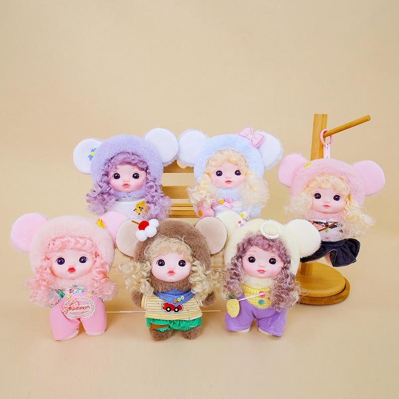 Exquisite Niedliche Puppe Vinyl Gesicht Plüschtiere Lockenköpfige Puppe Mit Kleidung Geburtstag Weihnachtsgeschenk für Kinder Mädchen Hängebeutel