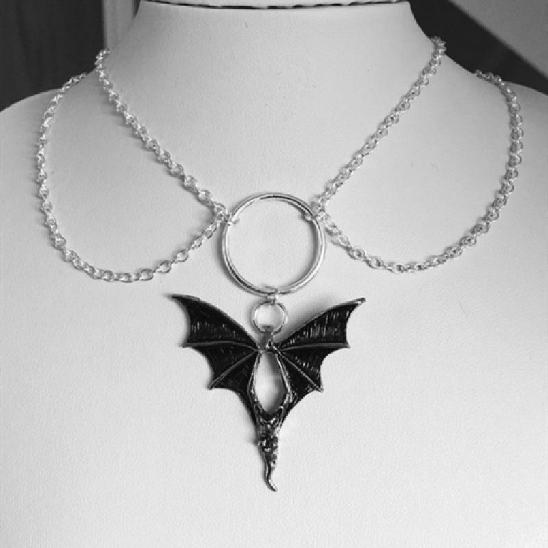 Devil Wings Necklace Couple Gothic Vintage Punk Hip Hop Style Metal Pendant Necklace