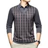 Men's Long Sleeve Rhombus Print Lapel T-shirt - Fake Two-Piece Casual Top