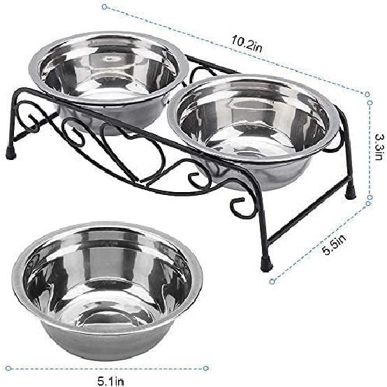 Elevated Dog Cat Bowls, Stainless Steel Double Dog Cat Food Water Bowls Feeder Raised Dog Cat Bowls with Iron Stand Pet Bowls for Cats and Small