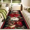 Merry Christmas Poinsettia Plaid Kitchen Rug Lliving Room Entrance Non-slip Door Mat Balcony Bath Floor Mat Christmas Decoration