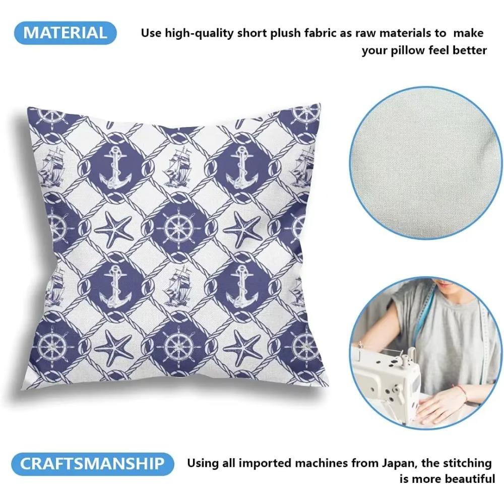 Nautical Throw Pillow Cover Set of  Navy Blue Anchor Cushion Covers Home Decorative Pillow Case for Sofa Couch Bed Office Car