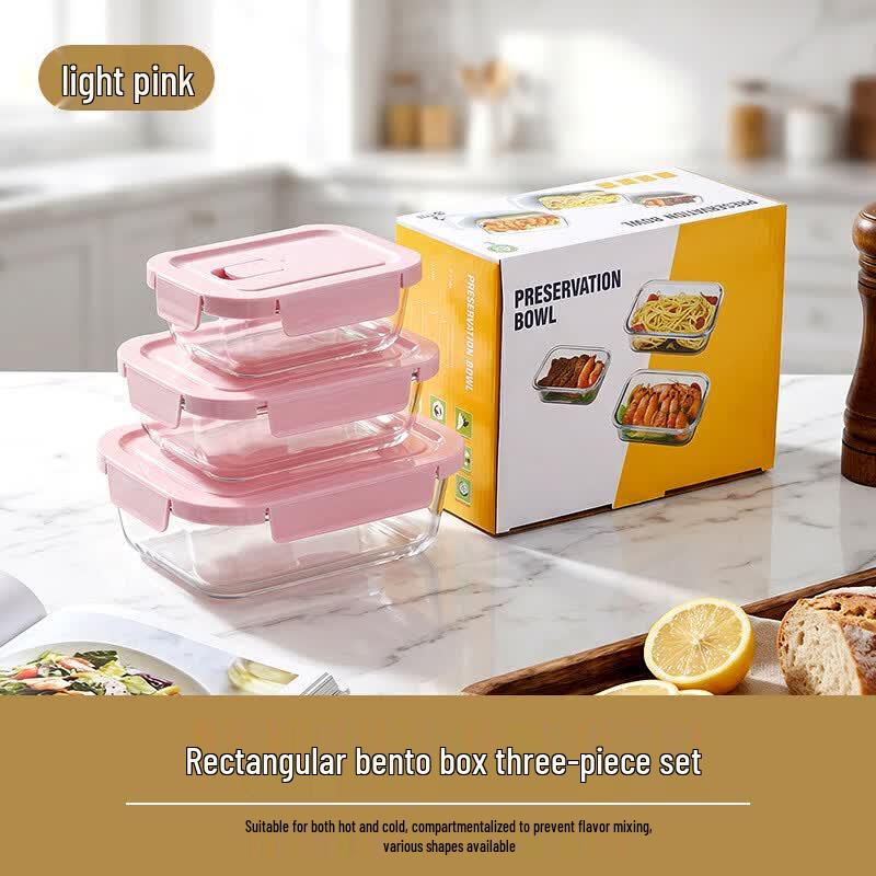 Ruhan Microwaveable Glass Lunch Box Set (3-Piece) 1040ML+640ML+370ML