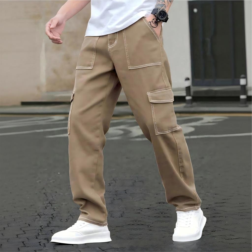 Men's Baggy Pants Casual Wide Leg Cargo Pants Elastic Waist Designer Streetwear Trousers
