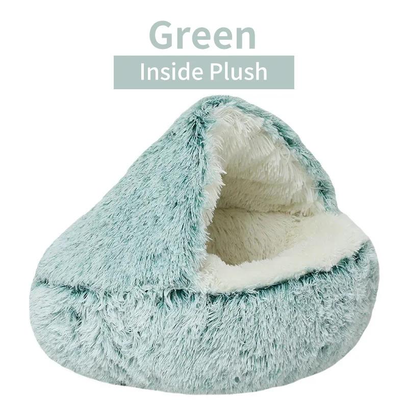 Winter-Katzenbett aus Plüsch, rundes Katzenkissen, Katzenhaus, 2-in-1, warmer Katzenkorb, Haustier-Schlafsack, Kätzchennest, Zwinger für kleine Hunde und Katzen