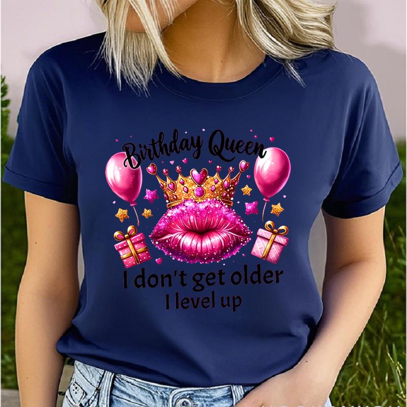 Polyester 100% Graphic Queen Print T-shirt, Short Sleeve Crew Neck Casual Top for Summer & Spring, Women's Clothing Summer