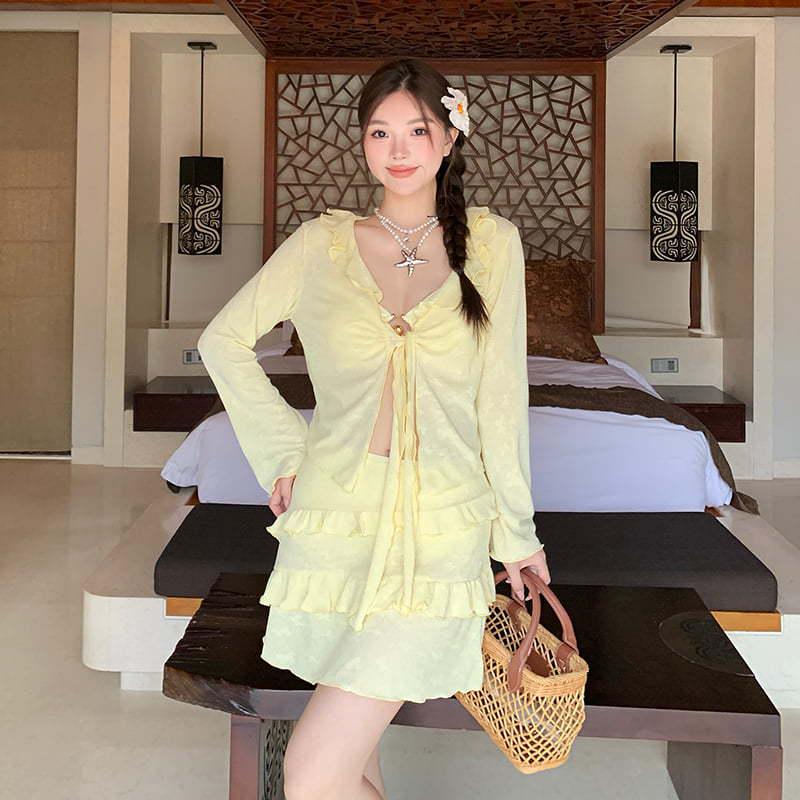 

2025 Women s Plus Size Yellow Swimsuit: Four-Piece Bikini Set for Beach and Hot Springs 4XL жовтий