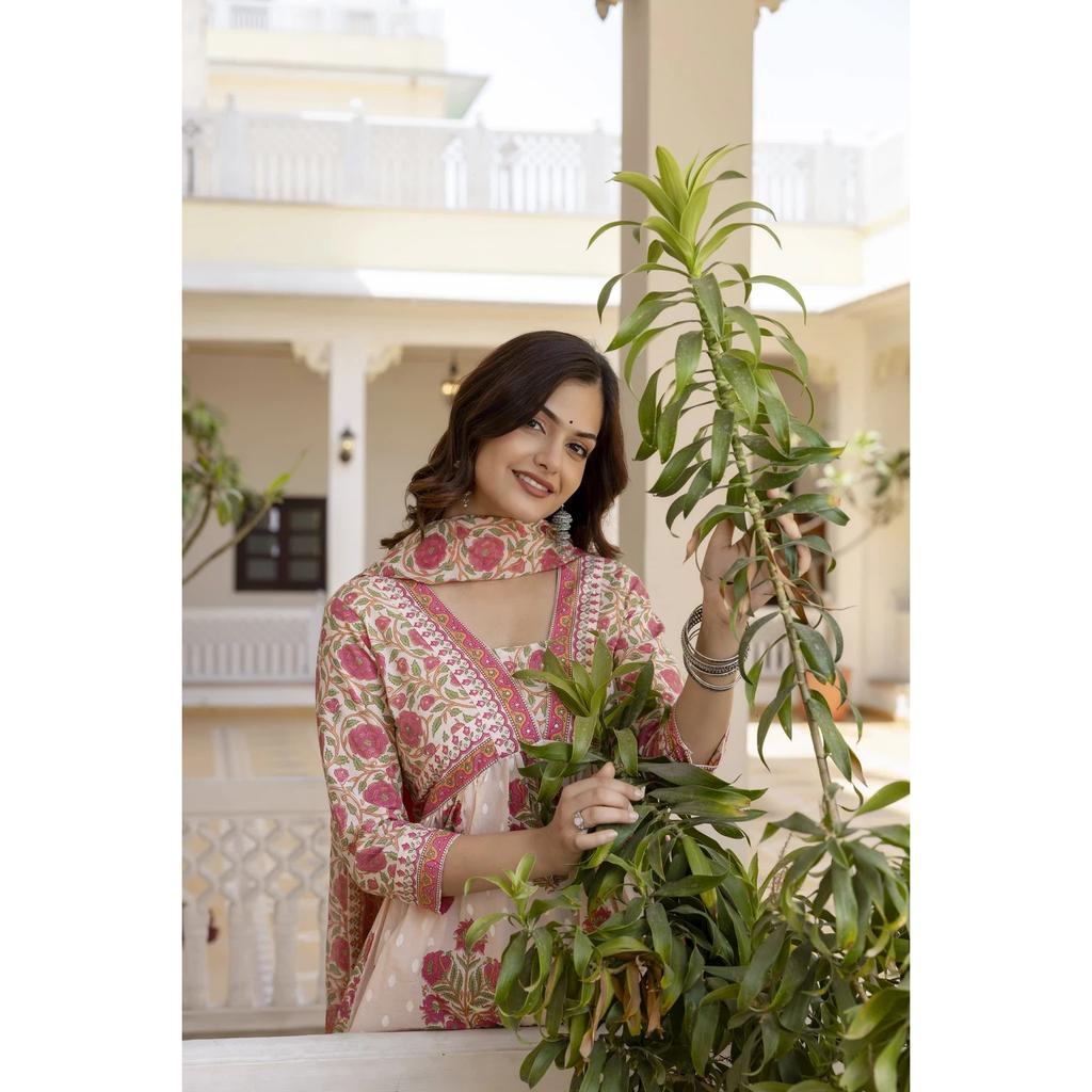 Pure Cotton Designer Kurti Pant Dupatta Set Indian Women Top Ethnic Kurta Set