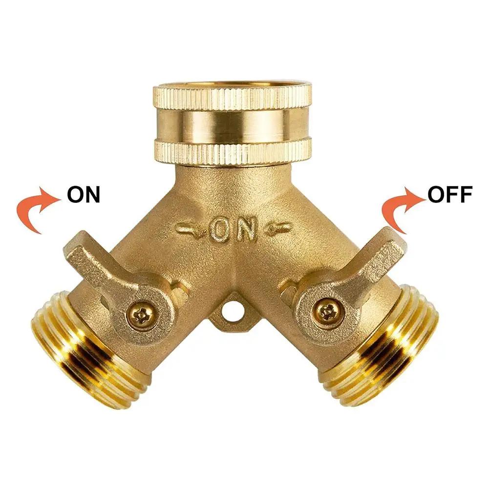 3/4 Inch 2 Way Brass Garden Hose Splitter Y-Type Tap Watering Connector Distributor for Outdoor Faucet 1/2/3 Set
