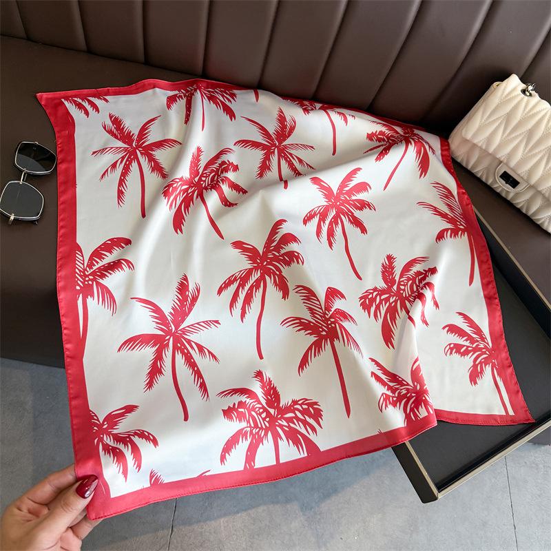 New Fashion Coconut Tree Print Silk Square Scarf Women Suitable All Seasons Decoration Neck Tie Kerchief Wraps Female Hijab