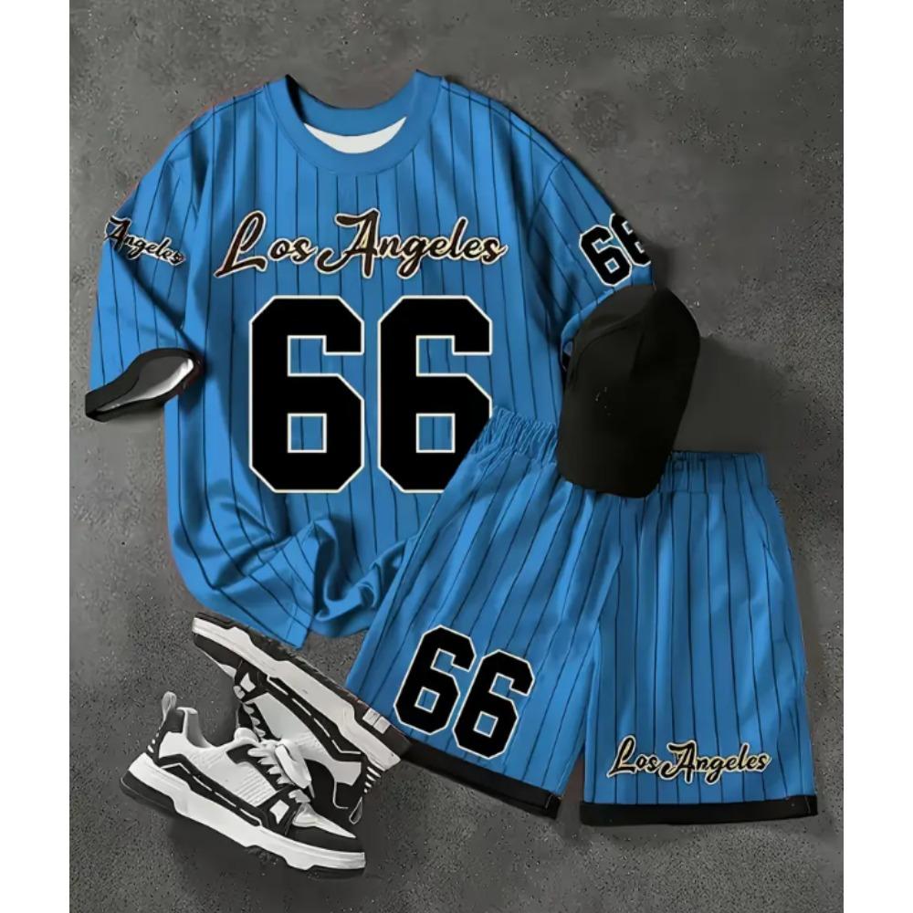 Dětské tričko a šortky 2dílná sada s potiskem čísel a písmen Letní ležérní oblečení pro chlapce a dívky Dětské oblečení