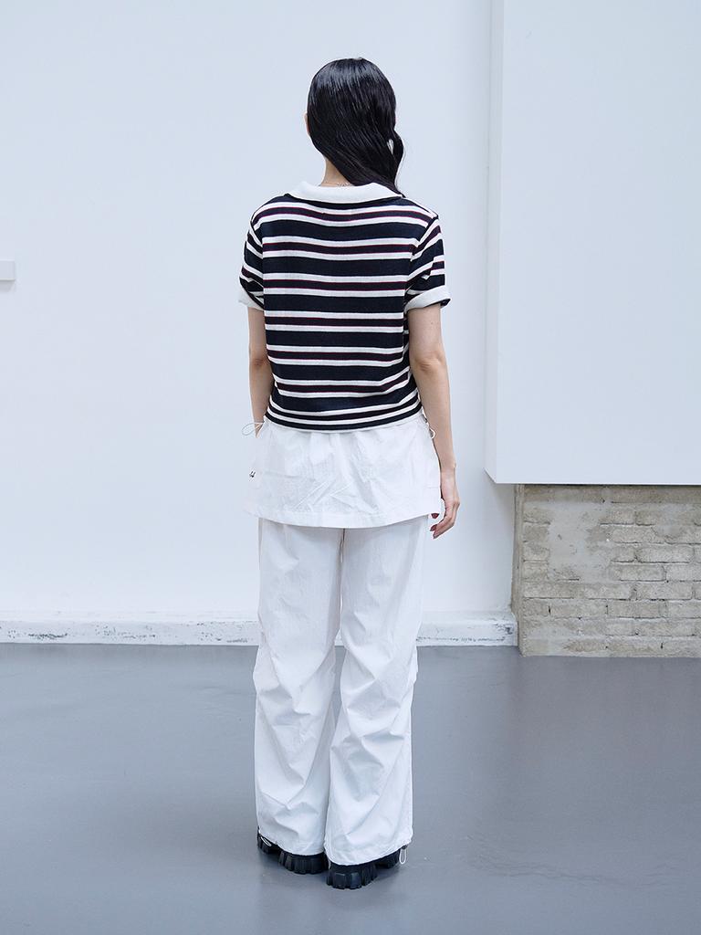 THE GREEN LAB Striped Polo Neck Short Sleeve Knit [Black]