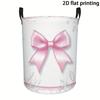 2D Flat, Large Capacity Foldable Laundry Basket with Pink Bow Print & Floral Design - Portable Polyester Storage Hamper for Bedroom, Dorm, - Decorativ