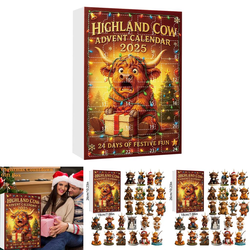Highland Cattle Holiday Advent Calendar Acrylic Christmas Decor For Party And Gift Giving