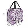 Light Purple Floral Pattern Insulated Lunch Bag for Women Children Leakproof Food Boxes Thermal Lunch Box Tote