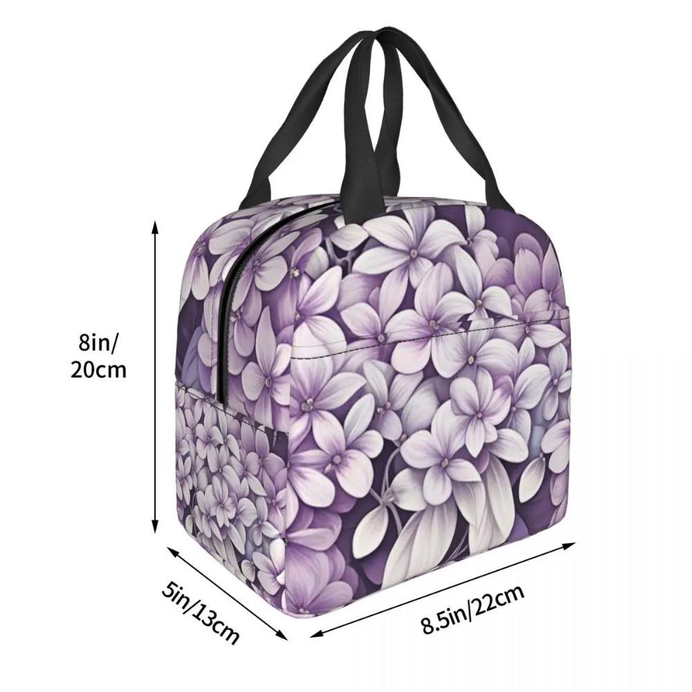 Light Purple Floral Pattern Insulated Lunch Bag for Women Children Leakproof Food Boxes Thermal Lunch Box Tote
