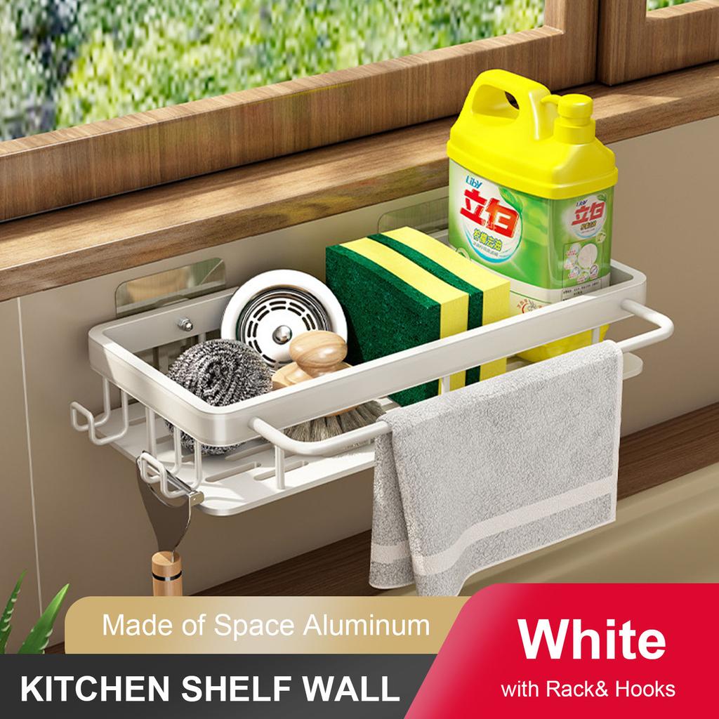 Wall Storage Suspended Kitchen Sink Drainer Sponge Holder Kitchen Soap Rack No Drill Shelf Storage And Kitchen Organization