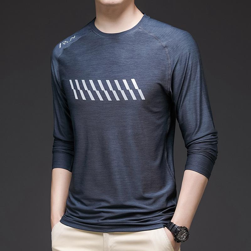 Round Neck Men's T-shirt Sports Casual Thin Quick-drying Long-sleeved Fitness Jogging Tops for Young and Middle-aged Daddy Outfit