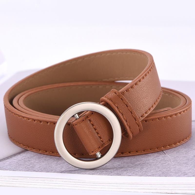 Non-Porous Round Buckle Belt, Female Student Fashionable Simple Decorative Thin Belt, Round Ring Casual Pants Belt