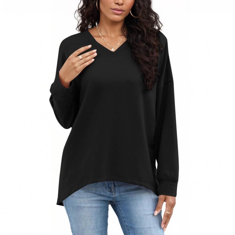 Women S Casual Solid V Neck Long Sleeve Pullover Sweatshirt