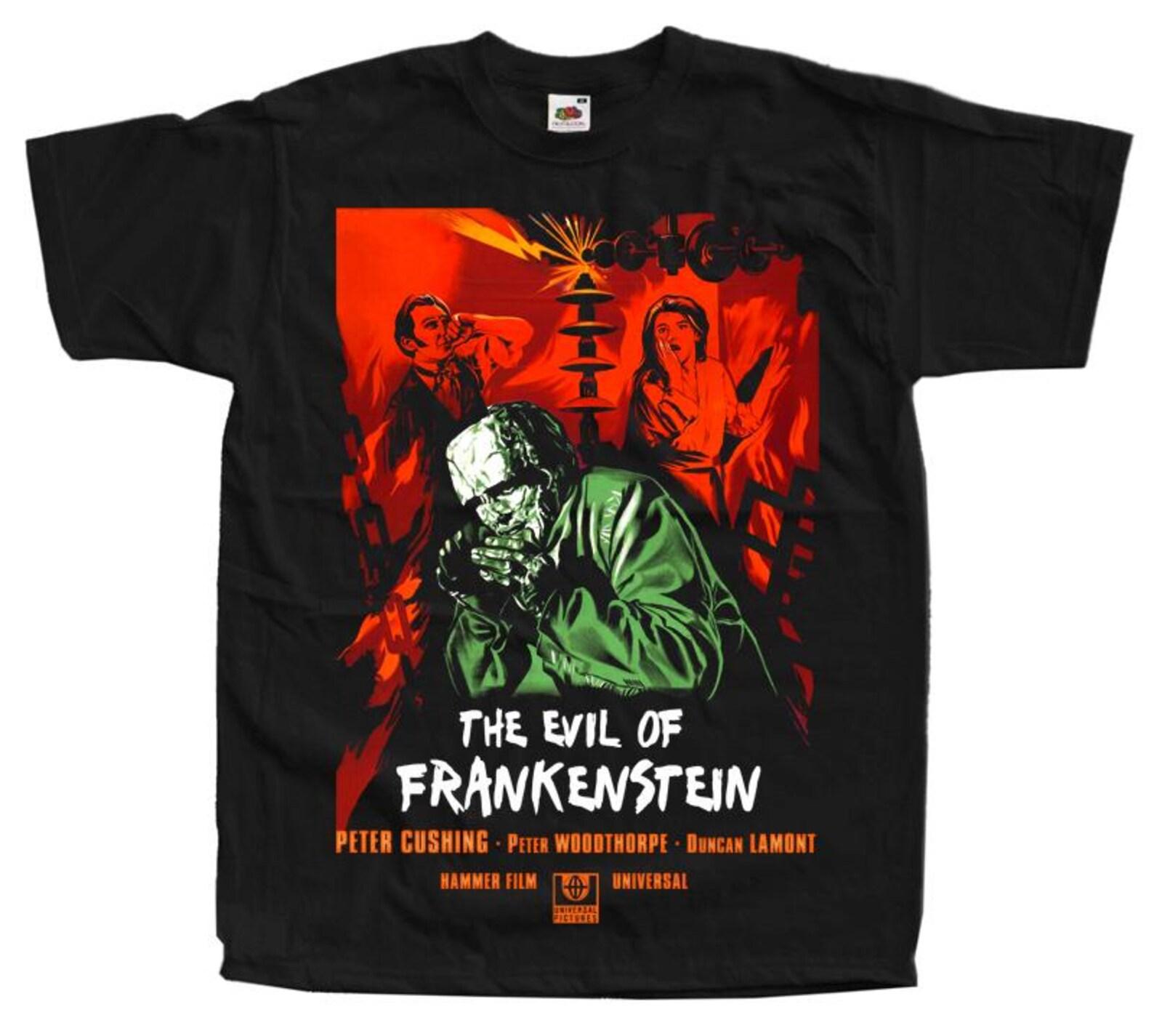 Evil of Frankenstein horror movie poster T-Shirt Black vintage scary all sizes S-5XL M