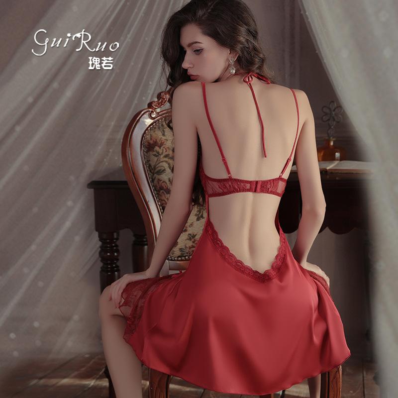 Women's Satin Lace Padded Sleep Dress Lounge Wear Set