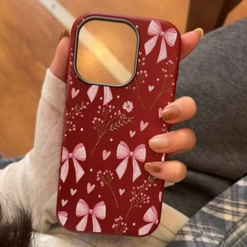 Bow and Flower Design Lichee Pattern Silicone Phone Case For iPhone 17 16 15 Pro Max 14 13 12 11 XS X XR 7 8 Plus 16E Air Cover