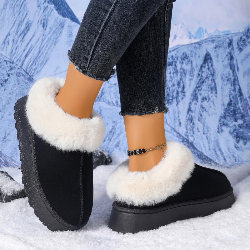 Fashion Thick Bottom Furry Snow Boots Women 2025 Winter Soft Chunky Platform Fluffy Fur Ankle Boots Warm Short Plush Suede Casual Shoes