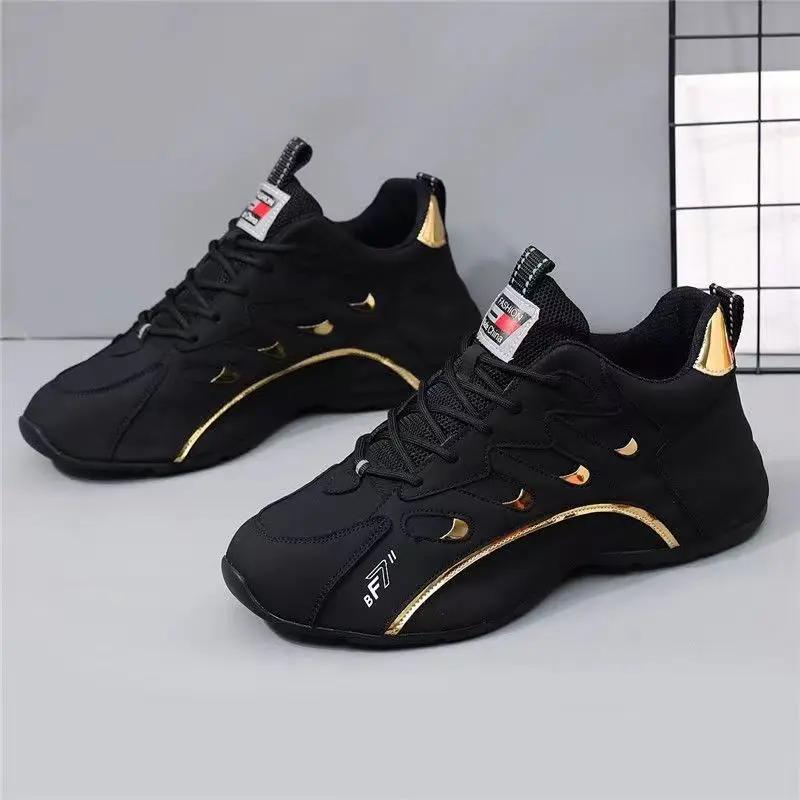 

Fashion Men s Shoes 2025 Summer New Sneakers for Men Lightweight Comfort Unisex Leather Soft Platform Vulcanized Shoes 38 чёрный