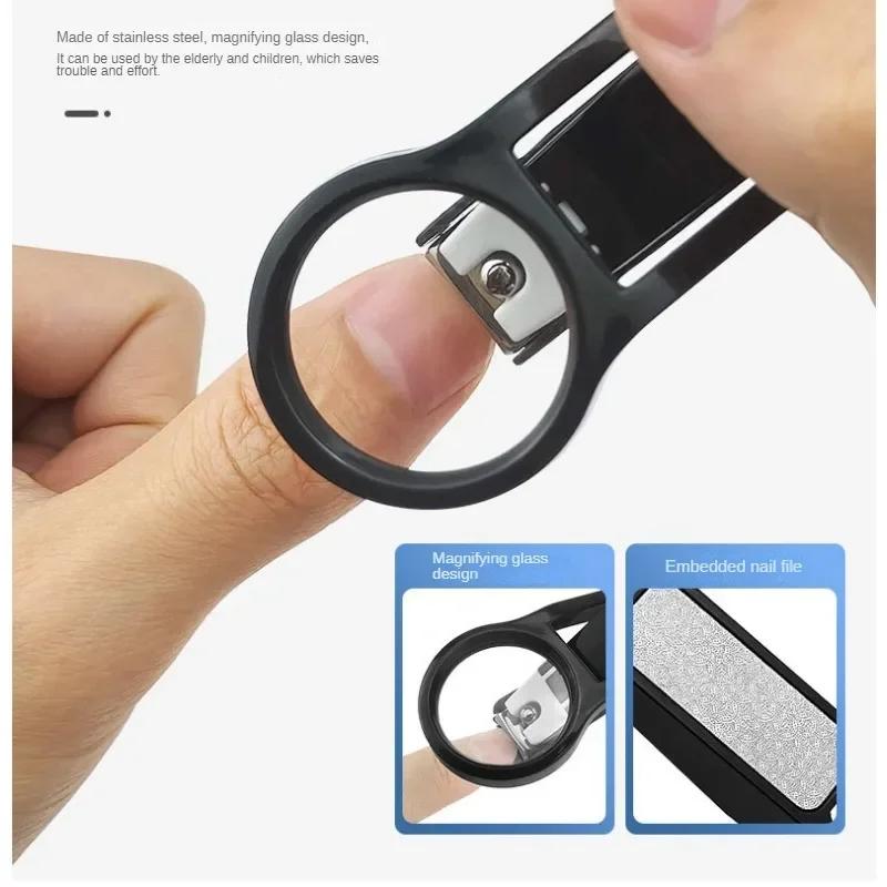 1Pc Nail Clipper with Magnifying Glass for The Elderly Practical Anti-splash Stainless Steel Nail Clipper Beauty Tools Wholesale