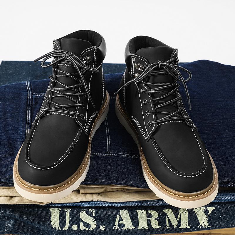 Big Yellow Boots Martin Boots Men's and Women's Couples Casual Leather Boots British Style Tooling Boots Medium and High Top Shoes Fleece Short Boot