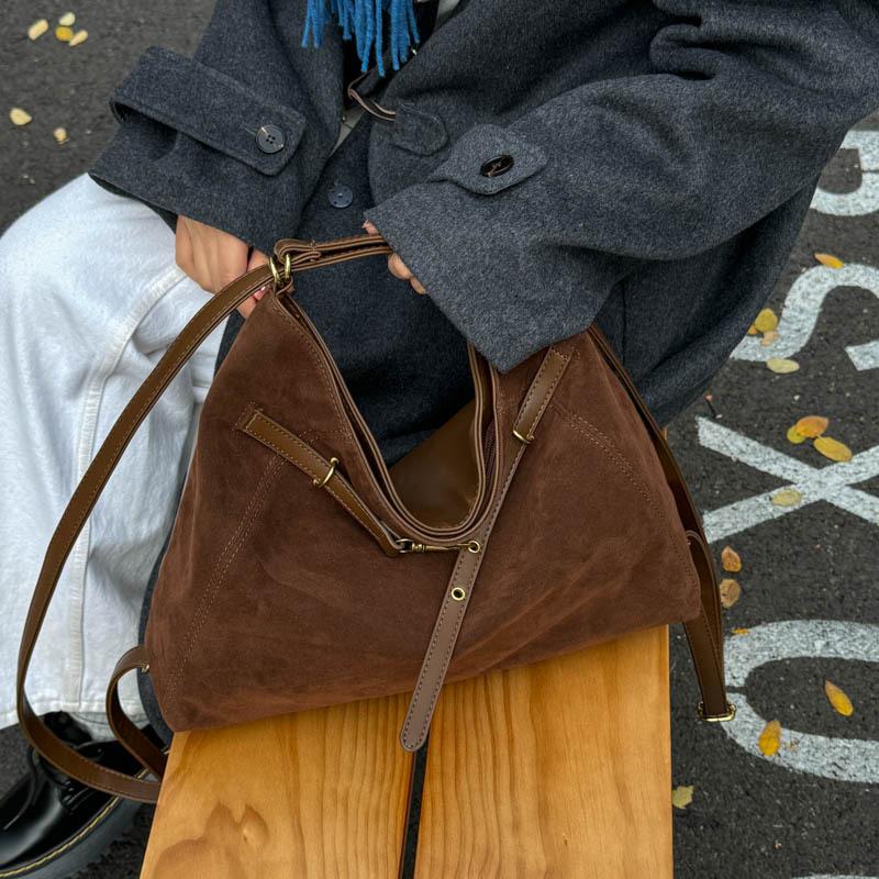 Retro Suede Tote Bag for Women, Fashionable Commuter Shoulder Bag, Large Capacity Multi-Functional Handbag for Fall Winter