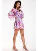 Mini dress with a wrap neckline, kimono, purple floral pattern S