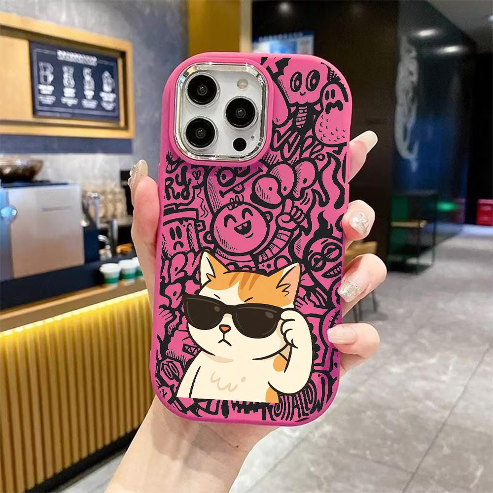 Obal na telefon: 2D plochý design vhodný pro iPhone 18 17 16 15 14 13 Pro, styl pro pár, oranžová kočka nosící sluneční brýle, vánoční a halloweenský dárek