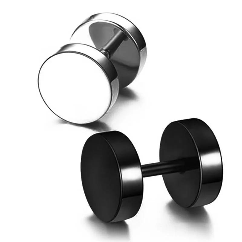 Kadınlar İçin Bir Çift Siyah Paslanmaz Çelik Yuvarlak Küpe Dumbbell Piercing Küpeleri Erkek Punk Moda Takı 2-14mm