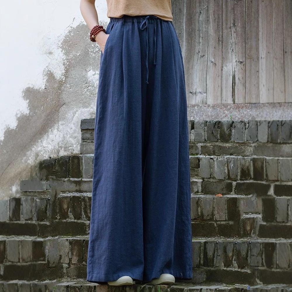 Pantaloni din bumbac și in Pantaloni largi pentru femei de primăvară și toamnă Pantaloni leagăn largi și subțiri Pantaloni largi de mărime mare Pantaloni casual Pantaloni pantaloni cu talie elastică