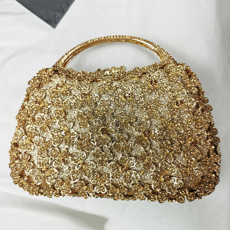 WHTUOHENG Luxury Top-Handle Crystal Evening Bag Blue Rhinestone Flower Handbag Diamond Silver Purse Women's Party Stone Clutch
