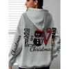 Christmas Hoodie Women, Snowman Print, Long Sleeve, Kangaroo Pocket, Drawstring, Casual Pullover, LOVE Christmas