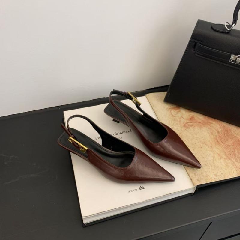 Fashion 2025 Black Summer New Women Sandal Fashion Pointed Toe Shallow Slip On Ladies Elegant Slingback Shoes Thin Med Heel Dress Mules