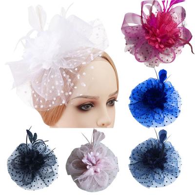 Feather Mesh Decorative Top Hat Headband Party Hair Accessories Women Flower Decor Dot Print Headpiece